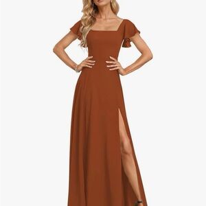Burnt Orange Formal Maxi Dress with Slit